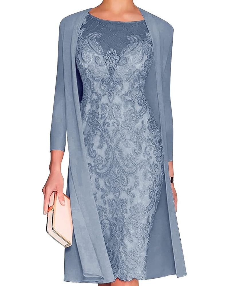 Mother of The Bride Dresses Lace Knee Length Chiffon Gowns Dresses 3/4 Length Sleeves Lace Formal Gowns Dusty Blue $38.95 Dre...