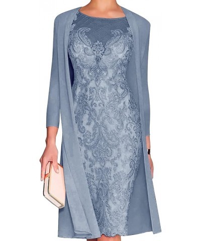 Mother of The Bride Dresses Lace Knee Length Chiffon Gowns Dresses 3/4 Length Sleeves Lace Formal Gowns Dusty Blue $38.95 Dre...