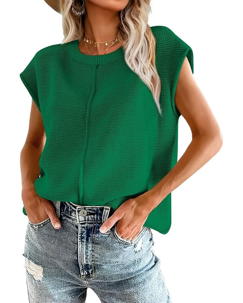 Sweater Vest for Women Cap Sleeve Tops Knit Lightweight Sweaters XS-XL 02- Green $13.74 Sweaters