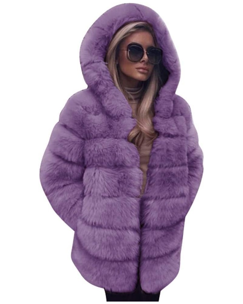 Womens Warm Faux Fur Coat Ladies Solid Jacket Winter Gradient Parka Outerwear 066 Purple $13.44 Coats