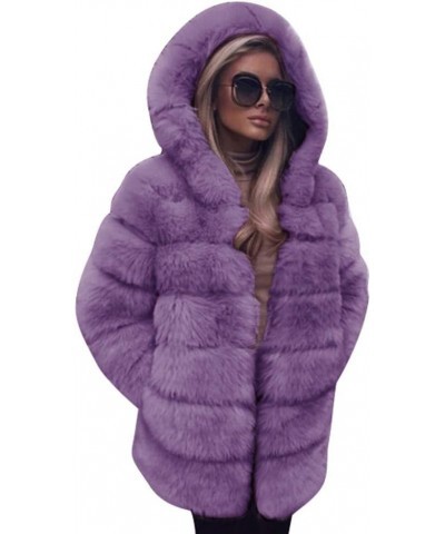 Womens Warm Faux Fur Coat Ladies Solid Jacket Winter Gradient Parka Outerwear 066 Purple $13.44 Coats