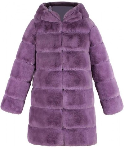 Womens Warm Faux Fur Coat Ladies Solid Jacket Winter Gradient Parka Outerwear 066 Purple $13.44 Coats