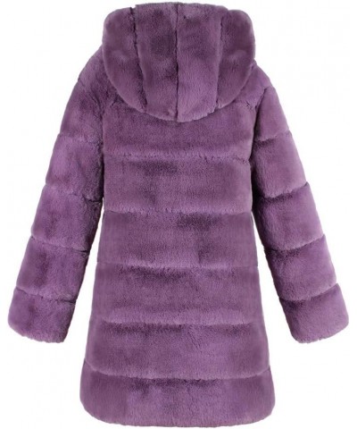 Womens Warm Faux Fur Coat Ladies Solid Jacket Winter Gradient Parka Outerwear 066 Purple $13.44 Coats