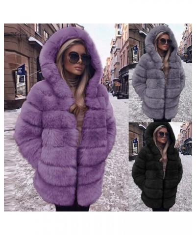 Womens Warm Faux Fur Coat Ladies Solid Jacket Winter Gradient Parka Outerwear 066 Purple $13.44 Coats