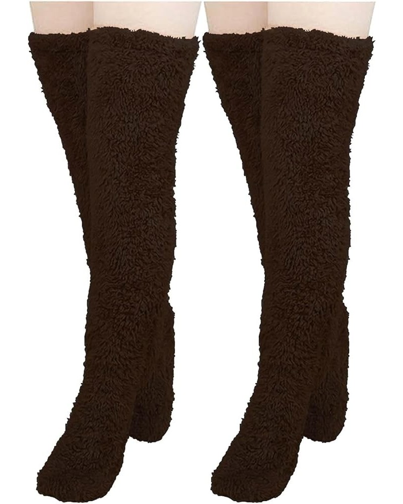 Women's Leg Warmers Thigh High Stockings for Women Warm Slipper Socks Women Cute Teddy Legs Socks 2pcs H08 Brown $9.66 Socks