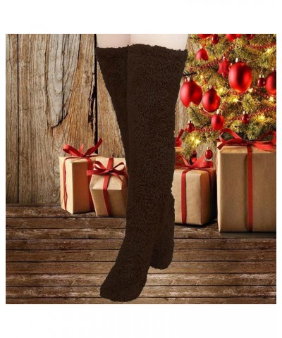 Women's Leg Warmers Thigh High Stockings for Women Warm Slipper Socks Women Cute Teddy Legs Socks 2pcs H08 Brown $9.66 Socks