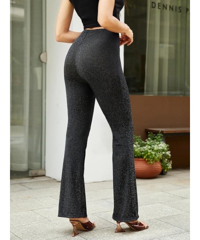 Women's Sequin Long Pants Flared Leg Elastic High Waist Pull On Party Pants Black $7.64 Leggings