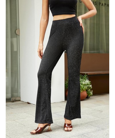 Women's Sequin Long Pants Flared Leg Elastic High Waist Pull On Party Pants Black $7.64 Leggings