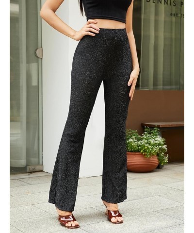 Women's Sequin Long Pants Flared Leg Elastic High Waist Pull On Party Pants Black $7.64 Leggings