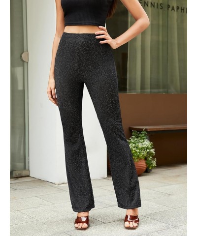 Women's Sequin Long Pants Flared Leg Elastic High Waist Pull On Party Pants Black $7.64 Leggings