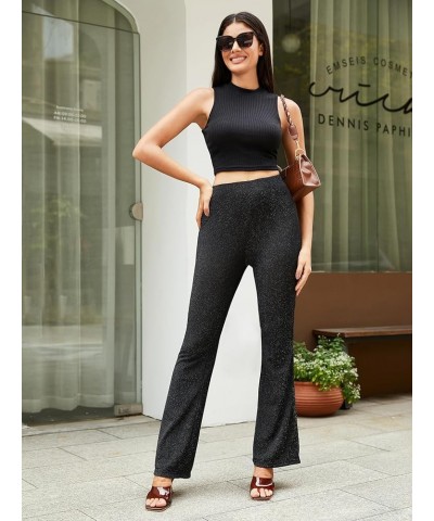 Women's Sequin Long Pants Flared Leg Elastic High Waist Pull On Party Pants Black $7.64 Leggings