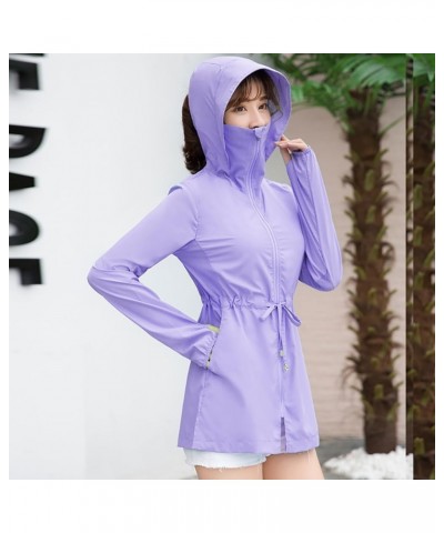 Women UPF50 Sun Protective Hoodie Summer Long Sleeve Sunscreen Shirt Full Zip Windproof Lightweight Jacket 02purple $16.45 Ja...