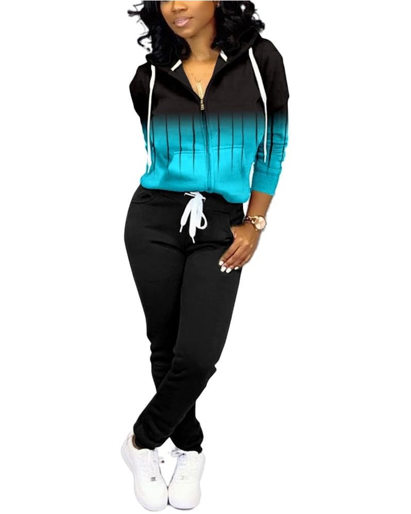 Two Piece Outfits for Women B Black Blue Stripe Gradient $18.48 Activewear