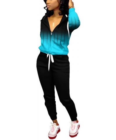 Two Piece Outfits for Women B Black Blue Stripe Gradient $18.48 Activewear