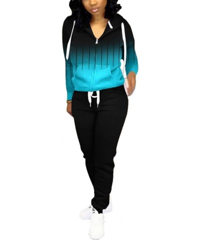 Two Piece Outfits for Women B Black Blue Stripe Gradient $18.48 Activewear