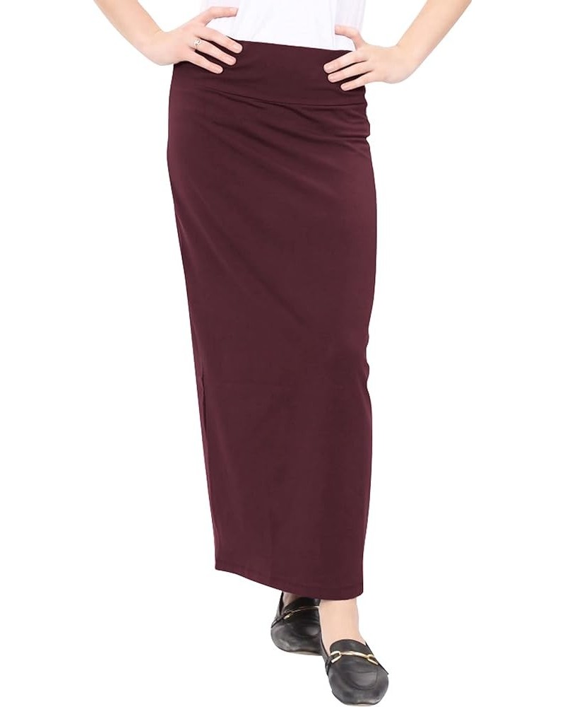 Women's Modest Cotton Stretch Long Maxi Pencil Skirt Aubergine $27.67 Skirts