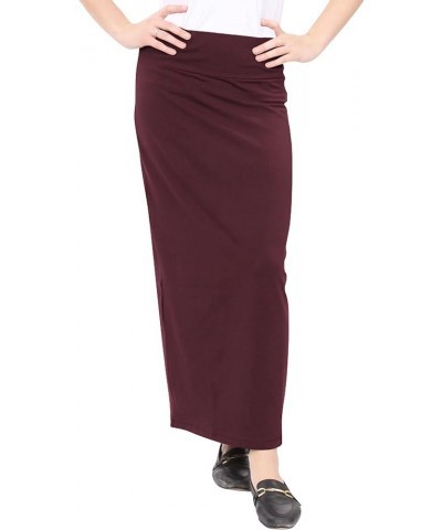 Women's Modest Cotton Stretch Long Maxi Pencil Skirt Aubergine $27.67 Skirts