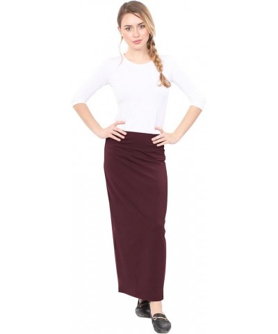 Women's Modest Cotton Stretch Long Maxi Pencil Skirt Aubergine $27.67 Skirts