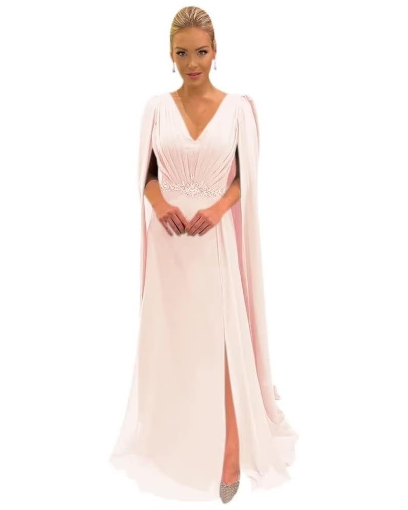 Mother of The Bride Dresses with Long Cape Sleeves Beaded Split Floor Length Formal Dress Blush Pink $33.44 Dresses