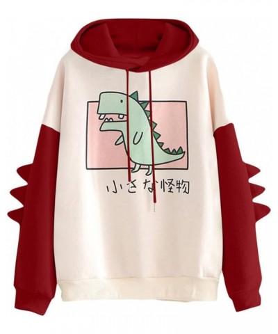 Dinosaur Hoodie Kawaii Pullover Cute Hooded Sweatshirt For Teengirls Red $19.19 Hoodies & Sweatshirts