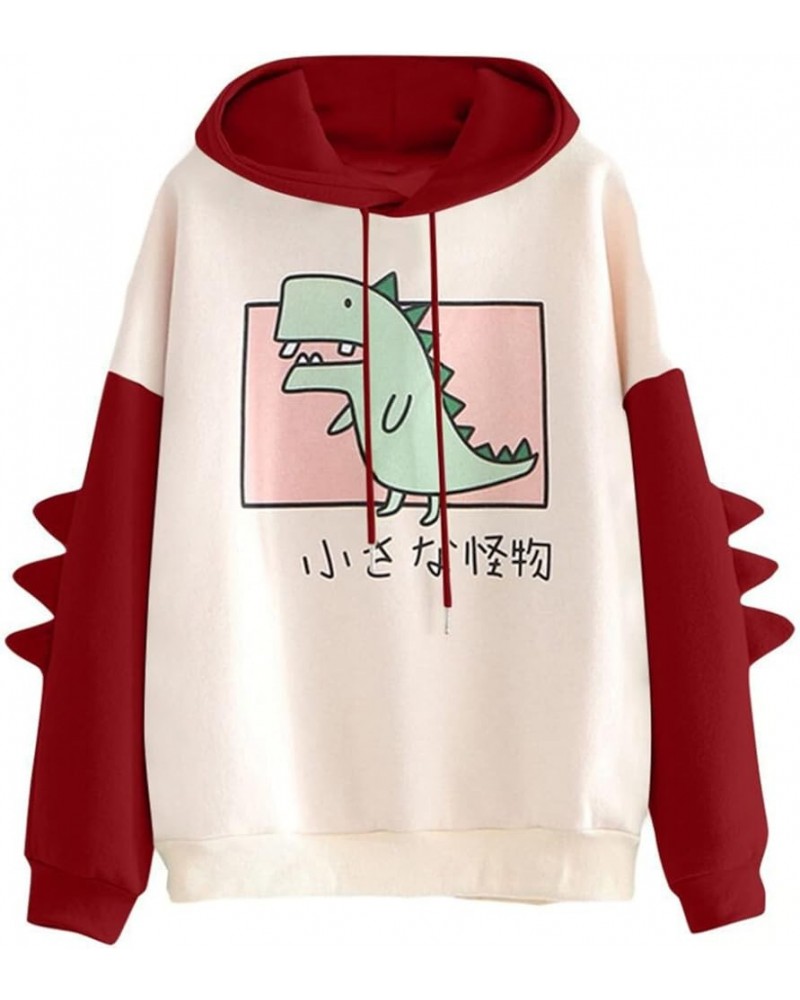 Dinosaur Hoodie Kawaii Pullover Cute Hooded Sweatshirt For Teengirls Red $19.19 Hoodies & Sweatshirts