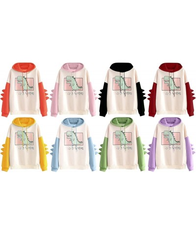 Dinosaur Hoodie Kawaii Pullover Cute Hooded Sweatshirt For Teengirls Red $19.19 Hoodies & Sweatshirts