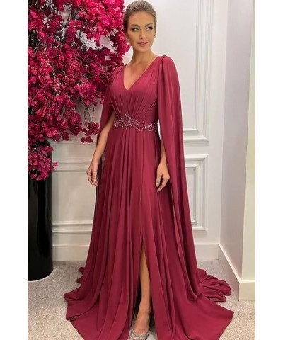 Mother of The Bride Dresses with Long Cape Sleeves Beaded Split Floor Length Formal Dress Blush Pink $33.44 Dresses