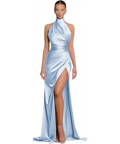 Satin Bridesmaid Dresses for Women Mermaid Long Split Formal Gown Floor Length Maxi Dresses TB425 Baby Blue $31.84 Dresses