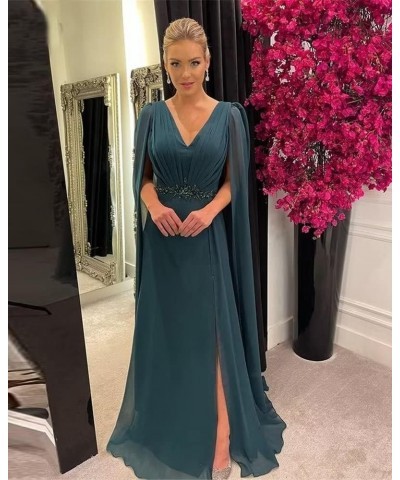 Mother of The Bride Dresses with Long Cape Sleeves Beaded Split Floor Length Formal Dress Blush Pink $33.44 Dresses