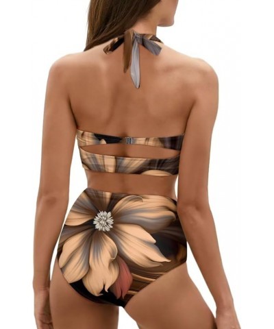 Women'2 Piece Halter Push up Bikini Set Tie Side Swimsuit Bathing Suit Beachwear Abstract Hippie Flower $19.94 Swimsuits