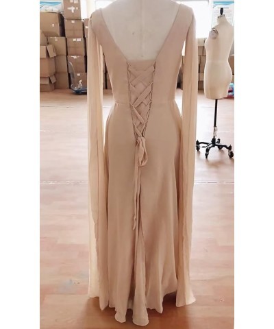 Mother of The Bride Dresses with Long Cape Sleeves Beaded Split Floor Length Formal Dress Blush Pink $33.44 Dresses