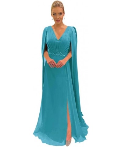 Mother of The Bride Dresses with Long Cape Sleeves Beaded Split Floor Length Formal Dress Blush Pink $33.44 Dresses