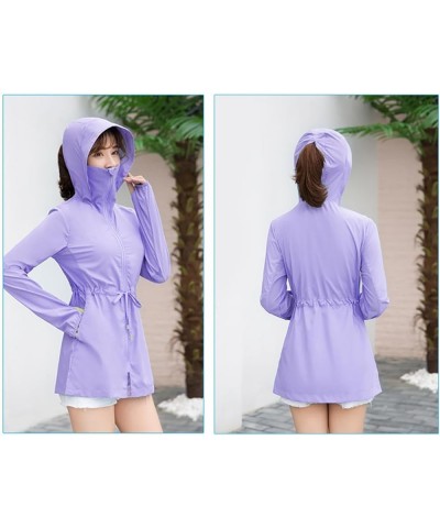 Women UPF50 Sun Protective Hoodie Summer Long Sleeve Sunscreen Shirt Full Zip Windproof Lightweight Jacket 02purple $16.45 Ja...