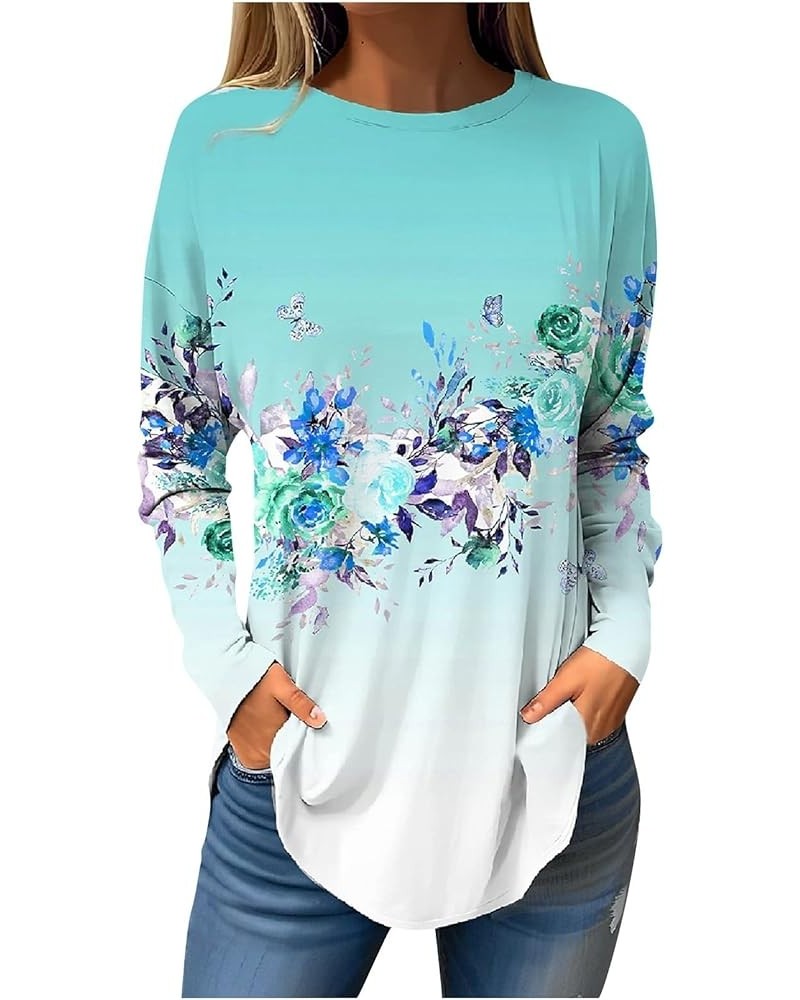 Womens Long Sleeve T Shirts Solid Color Blouse Round Neck Sweatshirts Stretchy Top Stretchy Tee Comfortable Pullover 3-blue $...