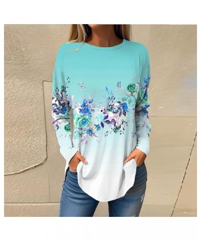 Womens Long Sleeve T Shirts Solid Color Blouse Round Neck Sweatshirts Stretchy Top Stretchy Tee Comfortable Pullover 3-blue $...