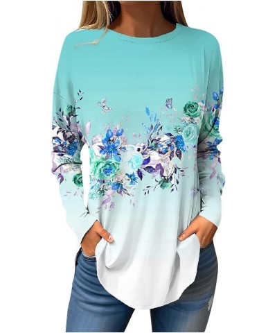 Womens Long Sleeve T Shirts Solid Color Blouse Round Neck Sweatshirts Stretchy Top Stretchy Tee Comfortable Pullover 3-blue $...