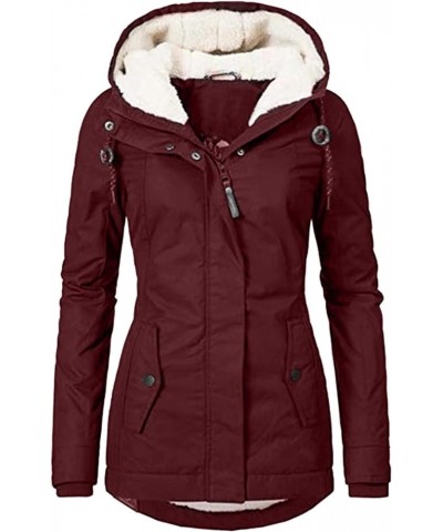 Winter Jackets For Women,Women's Fleece Thicken Coats Winter Parkas Anoraks Military Jacket Coats With Faux Fur Hood Wine $47...