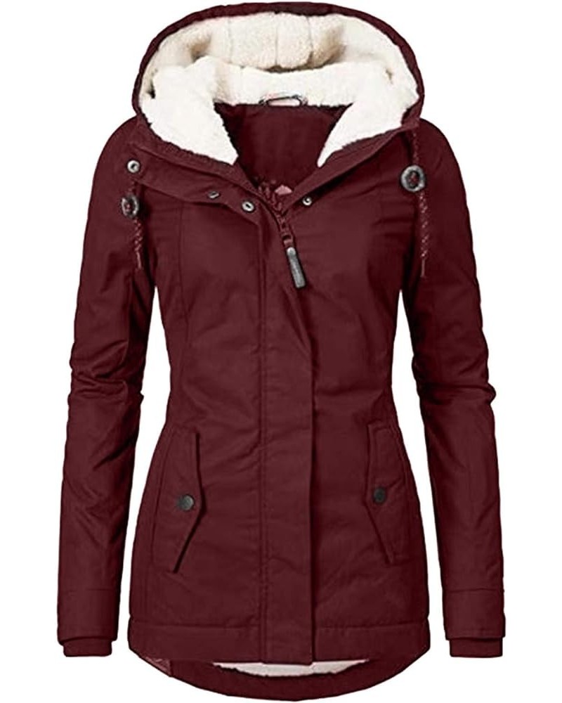 Winter Jackets For Women,Women's Fleece Thicken Coats Winter Parkas Anoraks Military Jacket Coats With Faux Fur Hood Wine $47...