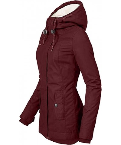 Winter Jackets For Women,Women's Fleece Thicken Coats Winter Parkas Anoraks Military Jacket Coats With Faux Fur Hood Wine $47...