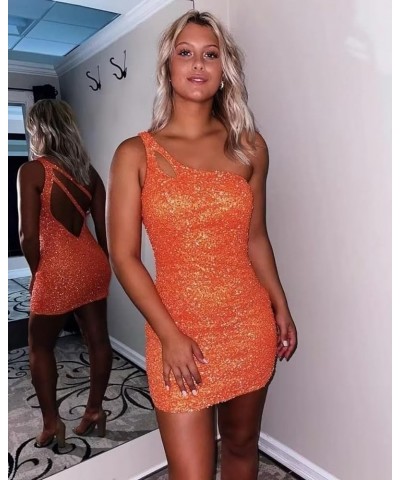 One Shoulder Short Tight Homecoming Dresses for Teens Sparkly Sequin Prom Party Dress Gold $21.60 Dresses