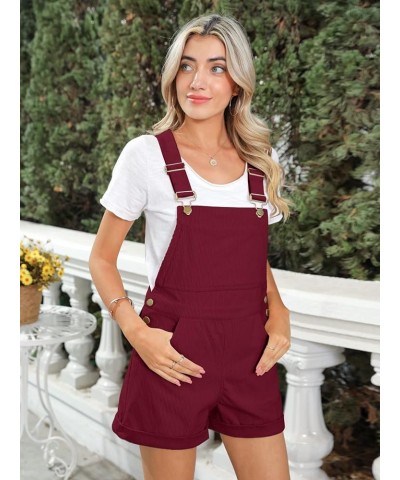 Women Corduroy Short Overalls Romper Jumpsuit Casual Adjustable Straps Cute Plain Overall With Pockets Wine Red $23.93 Overalls