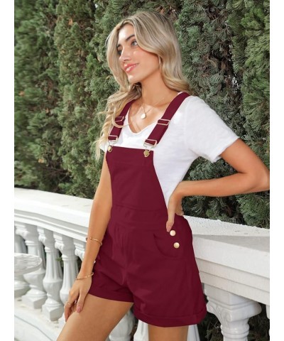 Women Corduroy Short Overalls Romper Jumpsuit Casual Adjustable Straps Cute Plain Overall With Pockets Wine Red $23.93 Overalls