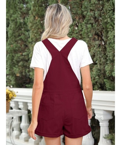 Women Corduroy Short Overalls Romper Jumpsuit Casual Adjustable Straps Cute Plain Overall With Pockets Wine Red $23.93 Overalls