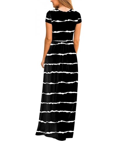 Maxi Dress for Women Short Sleeve Casual Summer Loose Plain Comfy Long Dresses with Pockets 3-black Wave Striped $19.24 Dresses