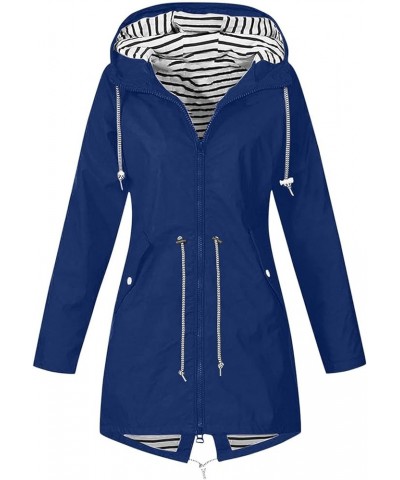 Raincoat Hoodie for Women Lightweight Waterproof Jacket with Hood and Drawstring Solid Rain Jacket Windproof Raincoat Blue $1...