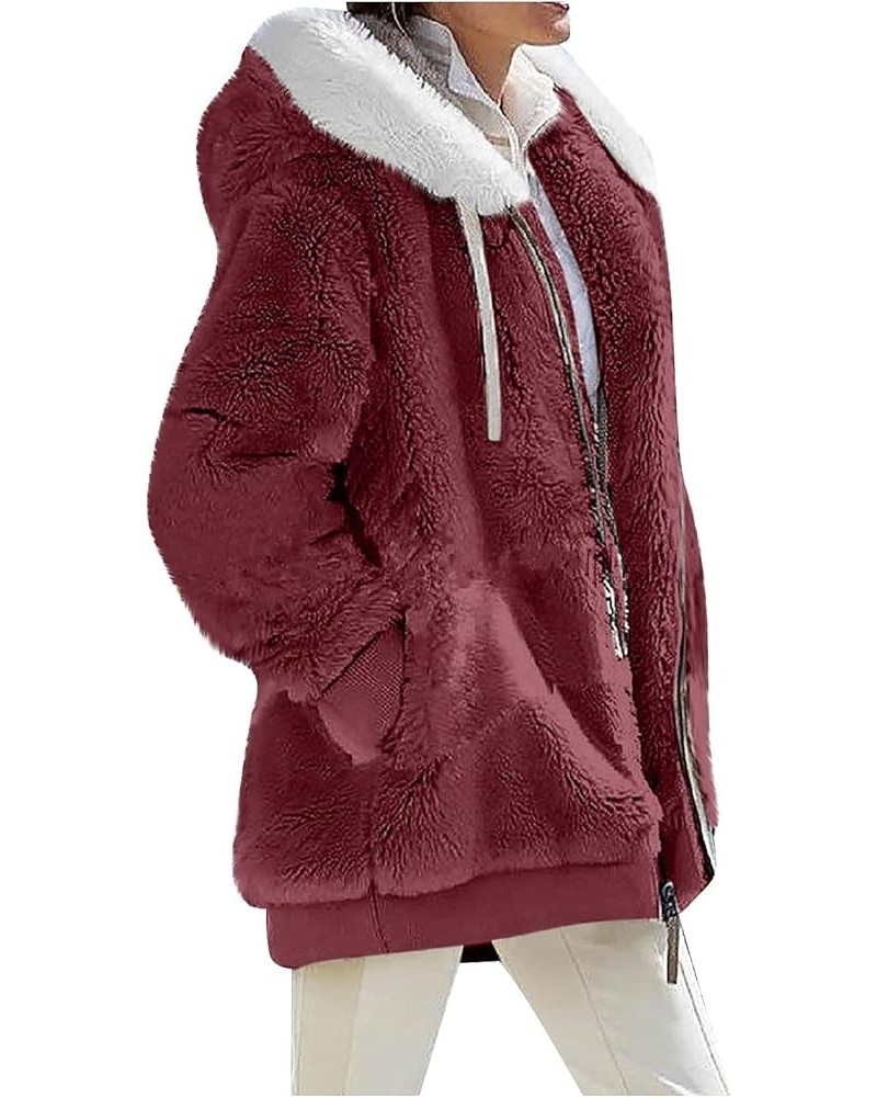 Long Winter Coats for Women, Plus Size Winter Coats for Women Womens Fleece Zip Up Jacket Womens Flannel Jacket Wine $10.25 J...