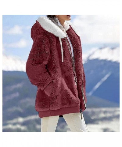 Long Winter Coats for Women, Plus Size Winter Coats for Women Womens Fleece Zip Up Jacket Womens Flannel Jacket Wine $10.25 J...