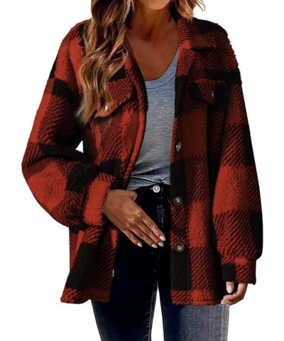 Women's Long Sleeve 2023 Plaid Shacket Flannel Jacket Casual Boyfriend Button Down Shirts Winter Coats Trendy Outwear Red $11...