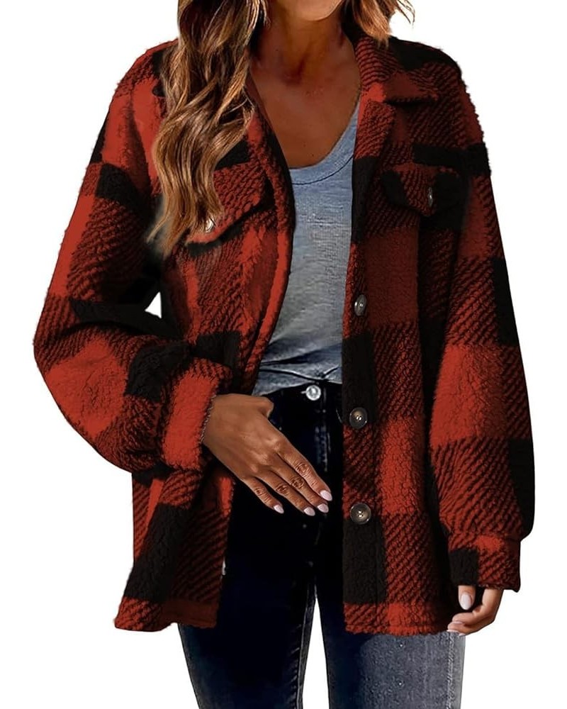 Women's Long Sleeve 2023 Plaid Shacket Flannel Jacket Casual Boyfriend Button Down Shirts Winter Coats Trendy Outwear Red $11...