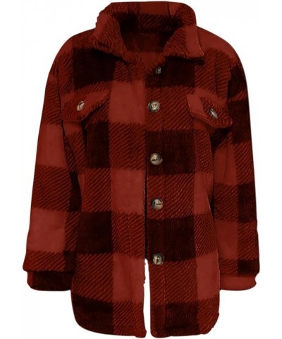 Women's Long Sleeve 2023 Plaid Shacket Flannel Jacket Casual Boyfriend Button Down Shirts Winter Coats Trendy Outwear Red $11...